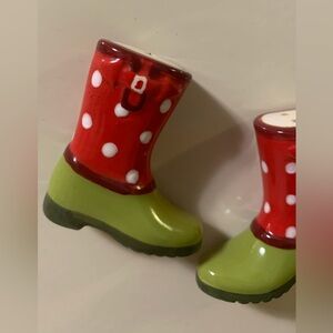 Red and Green Polka Dot Boot Salt and Pepper Shakers